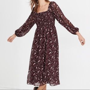 Madewell (Re)sourced Georgette Sheer-Sleeve Smocked Midi Dress in Rich Paisley M